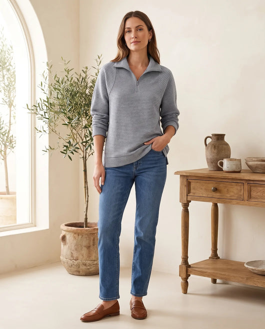 Sylvie Pullover mit Half-Zip und Stehkragen – Grau