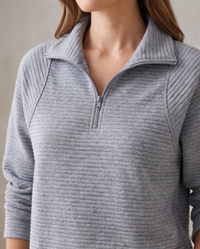 Sylvie Pullover mit Half-Zip und Stehkragen – Grau