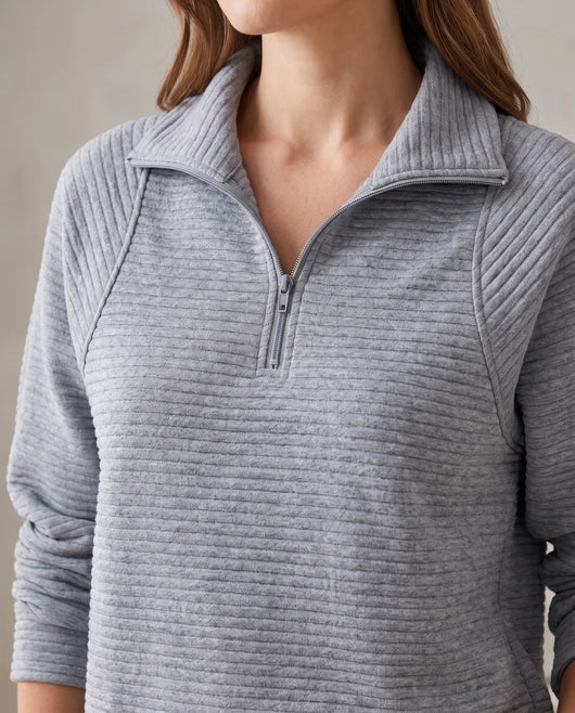 Sylvie Pullover mit Half-Zip und Stehkragen – Grau