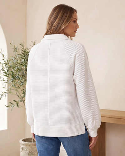 Sylvie Pullover mit Half-Zip und Stehkragen – Weiß