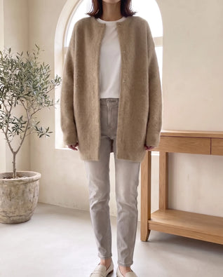 Wren Strickjacke oversized mit Druckknöpfen – Beige