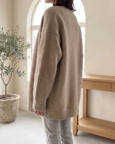 Wren Strickjacke oversized mit Druckknöpfen – Beige