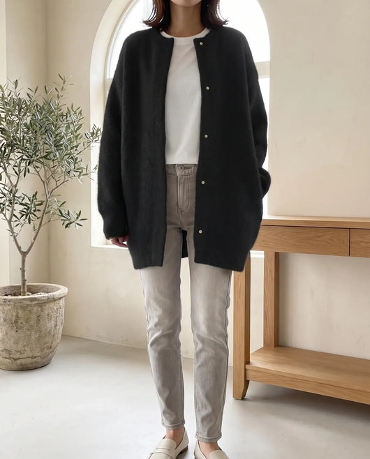 Wren Strickjacke oversized mit Druckknöpfen – Schwarz