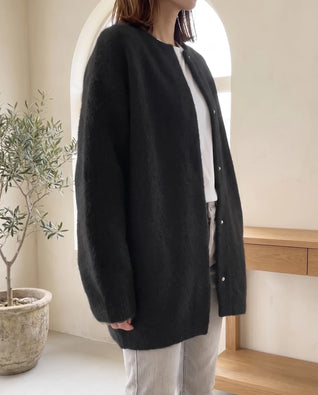Wren Strickjacke oversized mit Druckknöpfen – Schwarz