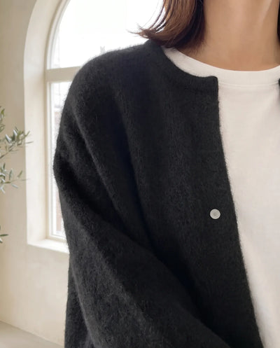 Wren Strickjacke oversized mit Druckknöpfen – Schwarz