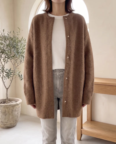 Wren Strickjacke oversized mit Druckknöpfen – Dunkelbraun