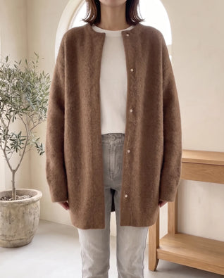 Wren Strickjacke oversized mit Druckknöpfen – Dunkelbraun