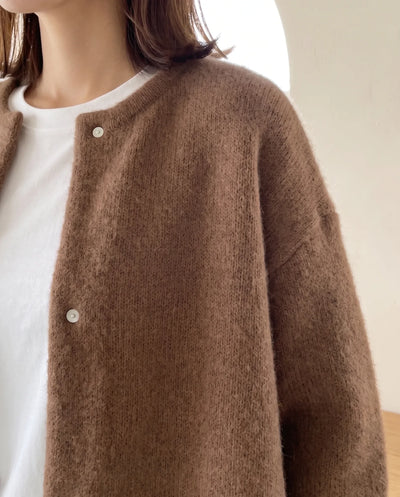 Wren Strickjacke oversized mit Druckknöpfen – Dunkelbraun