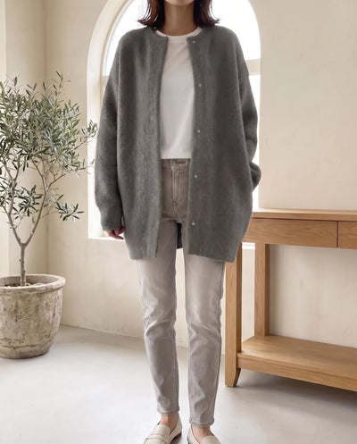 Wren Strickjacke oversized mit Druckknöpfen – Grau