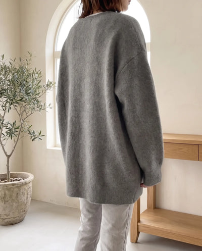 Wren Strickjacke oversized mit Druckknöpfen – Grau