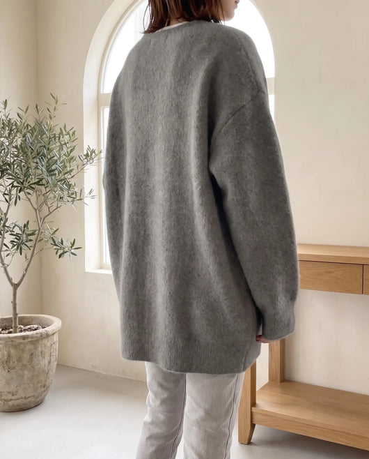 Wren Strickjacke oversized mit Druckknöpfen – Grau