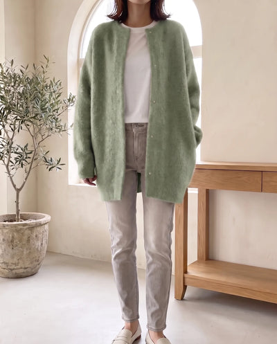 Wren Strickjacke oversized mit Druckknöpfen – Salbeigrün