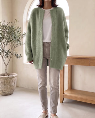 Wren Strickjacke oversized mit Druckknöpfen – Salbeigrün