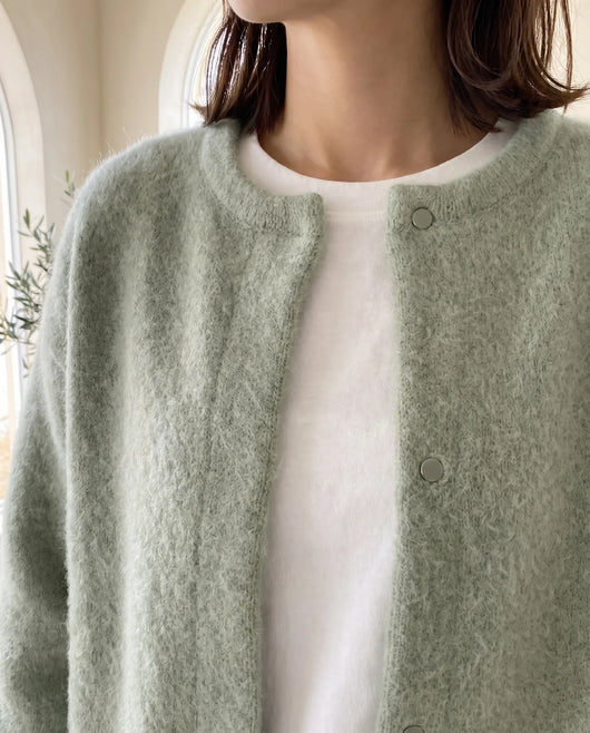 Wren Strickjacke oversized mit Druckknöpfen – Salbeigrün