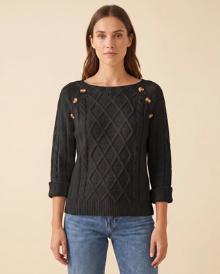 Ivy Zopfstrickpullover mit Knöpfen an der Schulter