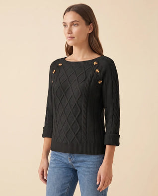 Ivy Zopfstrickpullover mit Knöpfen an der Schulter