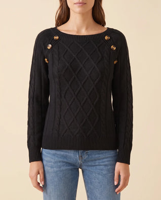Ivy Zopfstrickpullover mit Knöpfen an der Schulter