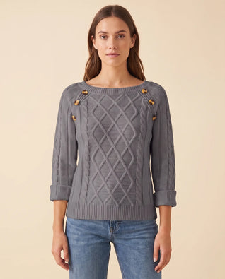 Ivy Zopfstrickpullover mit Knöpfen an der Schulter