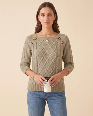 Ivy Zopfstrickpullover mit Knöpfen an der Schulter