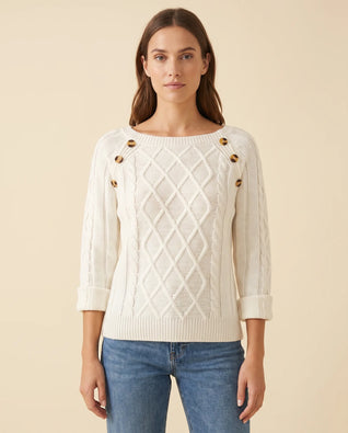Ivy Zopfstrickpullover mit Knöpfen an der Schulter