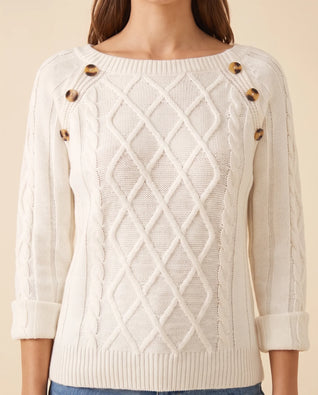 Ivy Zopfstrickpullover mit Knöpfen an der Schulter