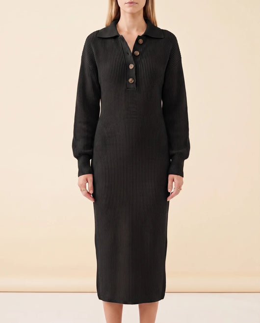 Una Strickkleid midi mit Kragen und Knopfleiste