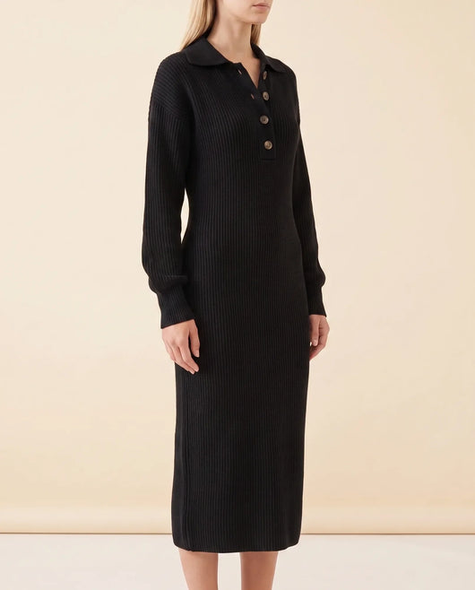 Una Strickkleid midi mit Kragen und Knopfleiste