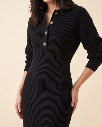 Una Strickkleid midi mit Kragen und Knopfleiste