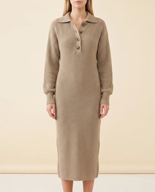 Una Strickkleid midi mit Kragen und Knopfleiste