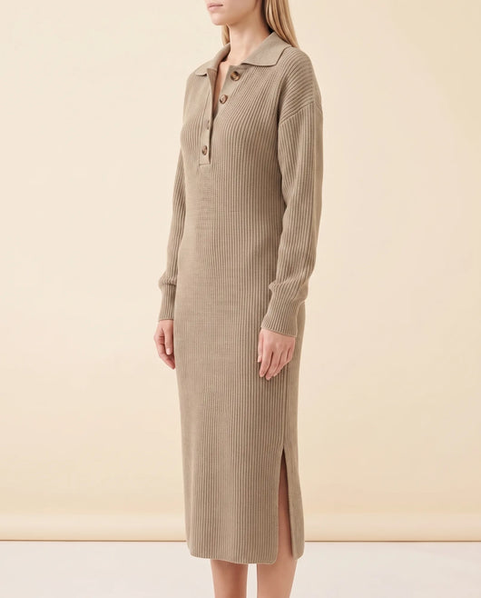 Una Strickkleid midi mit Kragen und Knopfleiste