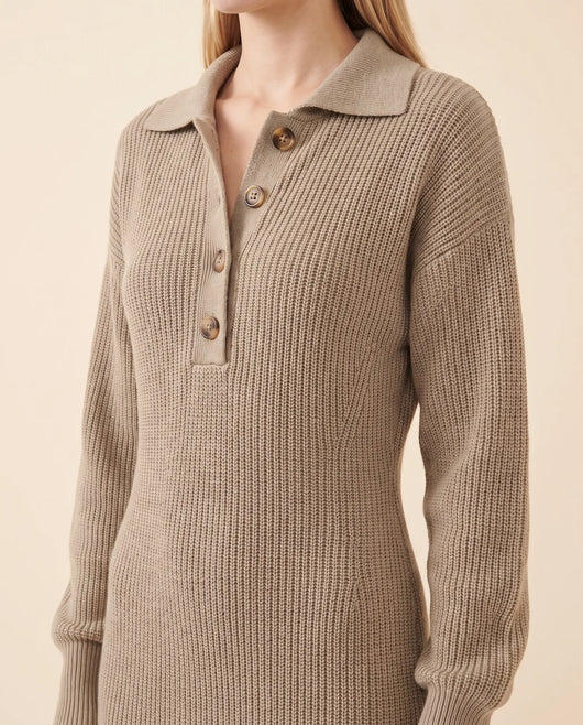 Una Strickkleid midi mit Kragen und Knopfleiste
