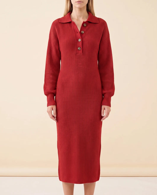 Una Strickkleid midi mit Kragen und Knopfleiste