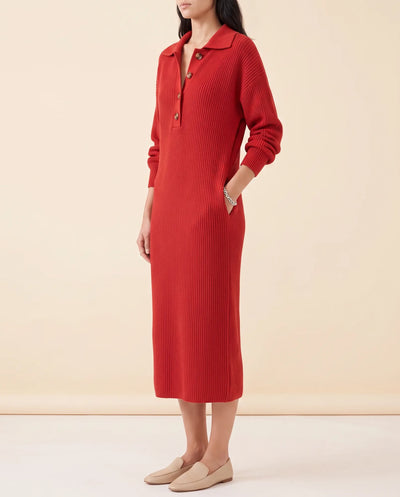Una Strickkleid midi mit Kragen und Knopfleiste