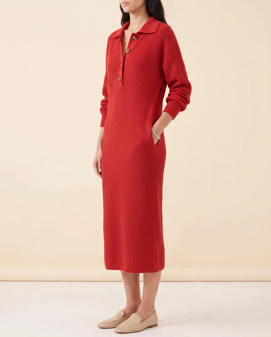 Una Strickkleid midi mit Kragen und Knopfleiste