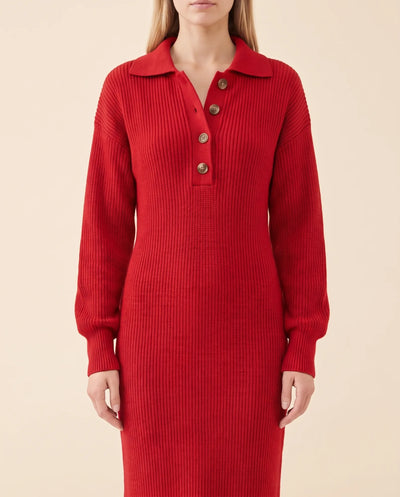 Una Strickkleid midi mit Kragen und Knopfleiste