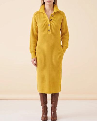 Una Strickkleid midi mit Kragen und Knopfleiste