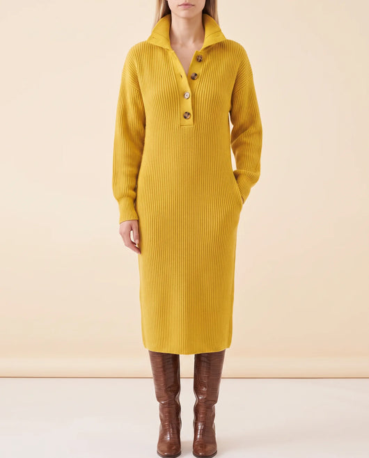 Una Strickkleid midi mit Kragen und Knopfleiste