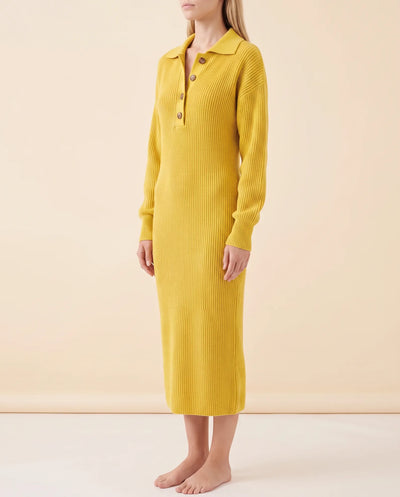 Una Strickkleid midi mit Kragen und Knopfleiste