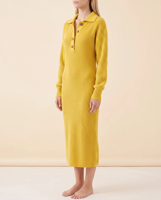 Una Strickkleid midi mit Kragen und Knopfleiste