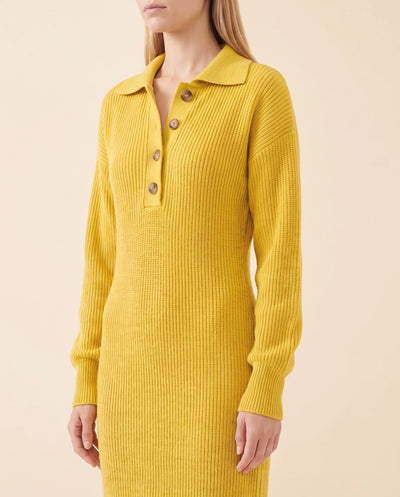 Una Strickkleid midi mit Kragen und Knopfleiste