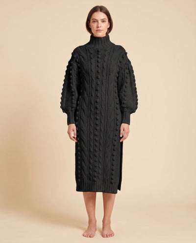Viola Strickkleid midi mit Rollkragen und Zopfmuster