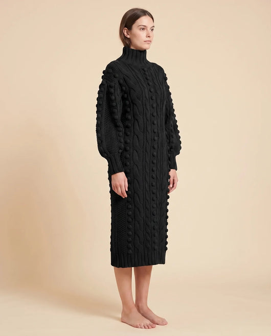 Viola Strickkleid midi mit Rollkragen und Zopfmuster