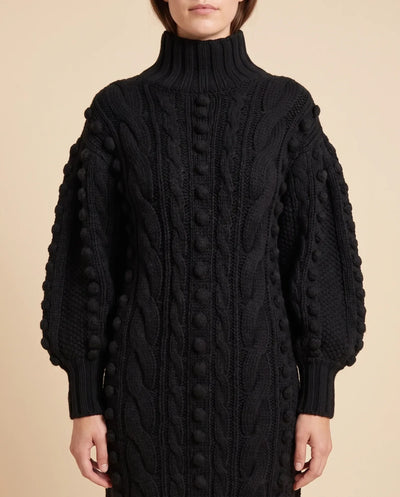 Viola Strickkleid midi mit Rollkragen und Zopfmuster