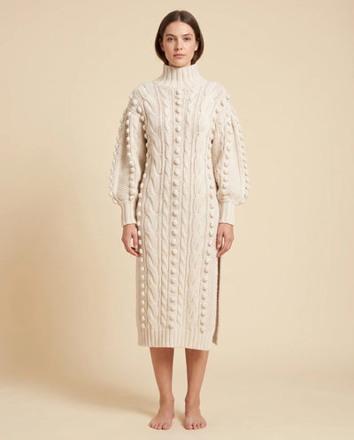 Viola Strickkleid midi mit Rollkragen und Zopfmuster