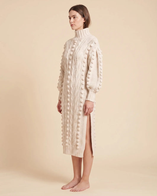 Viola Strickkleid midi mit Rollkragen und Zopfmuster