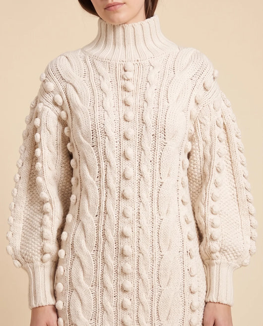 Viola Strickkleid midi mit Rollkragen und Zopfmuster