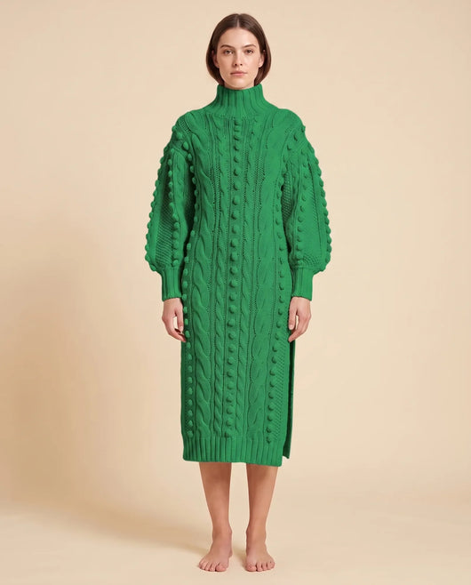 Viola Strickkleid midi mit Rollkragen und Zopfmuster