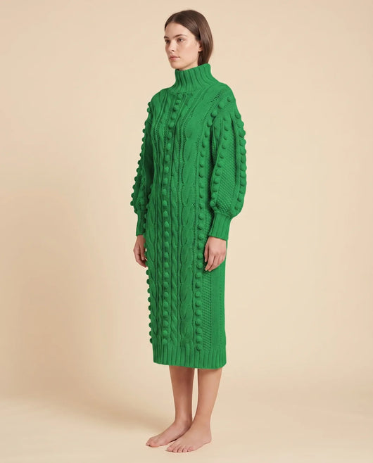 Viola Strickkleid midi mit Rollkragen und Zopfmuster