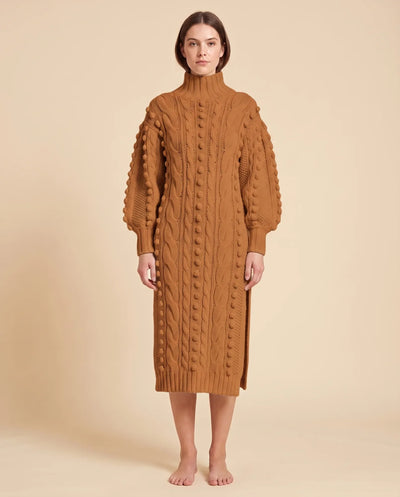 Viola Strickkleid midi mit Rollkragen und Zopfmuster