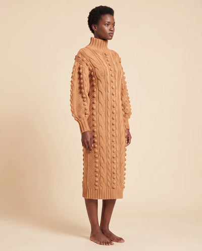 Viola Strickkleid midi mit Rollkragen und Zopfmuster